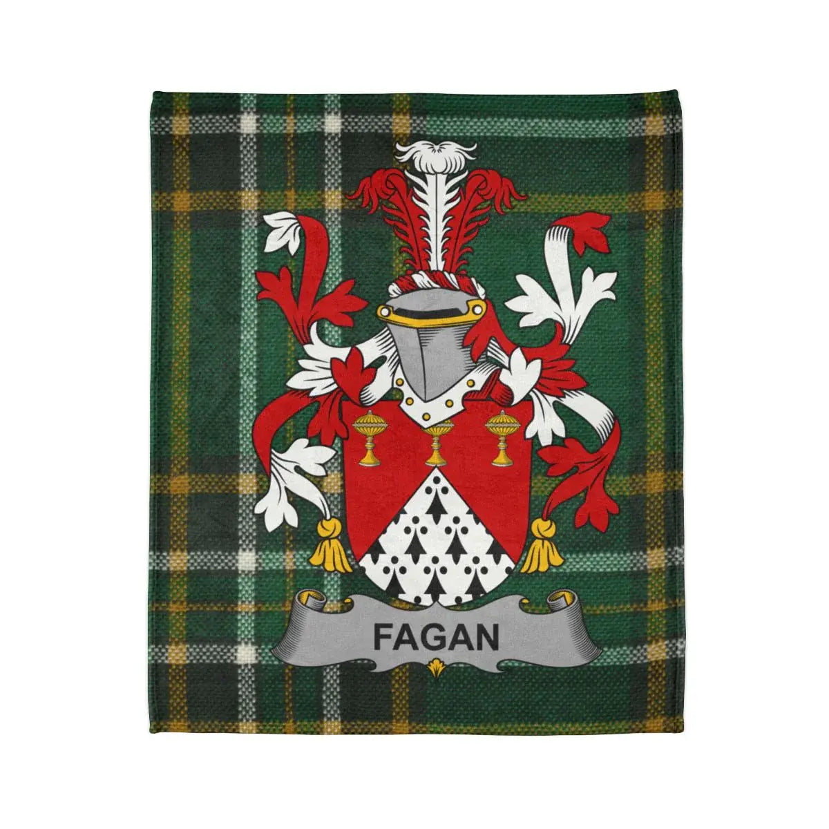 Fagan Family Crest on Green Plaid Background Blanket product