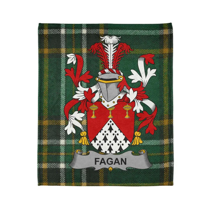 Fagan Family Crest on Green Plaid Background Blanket product
