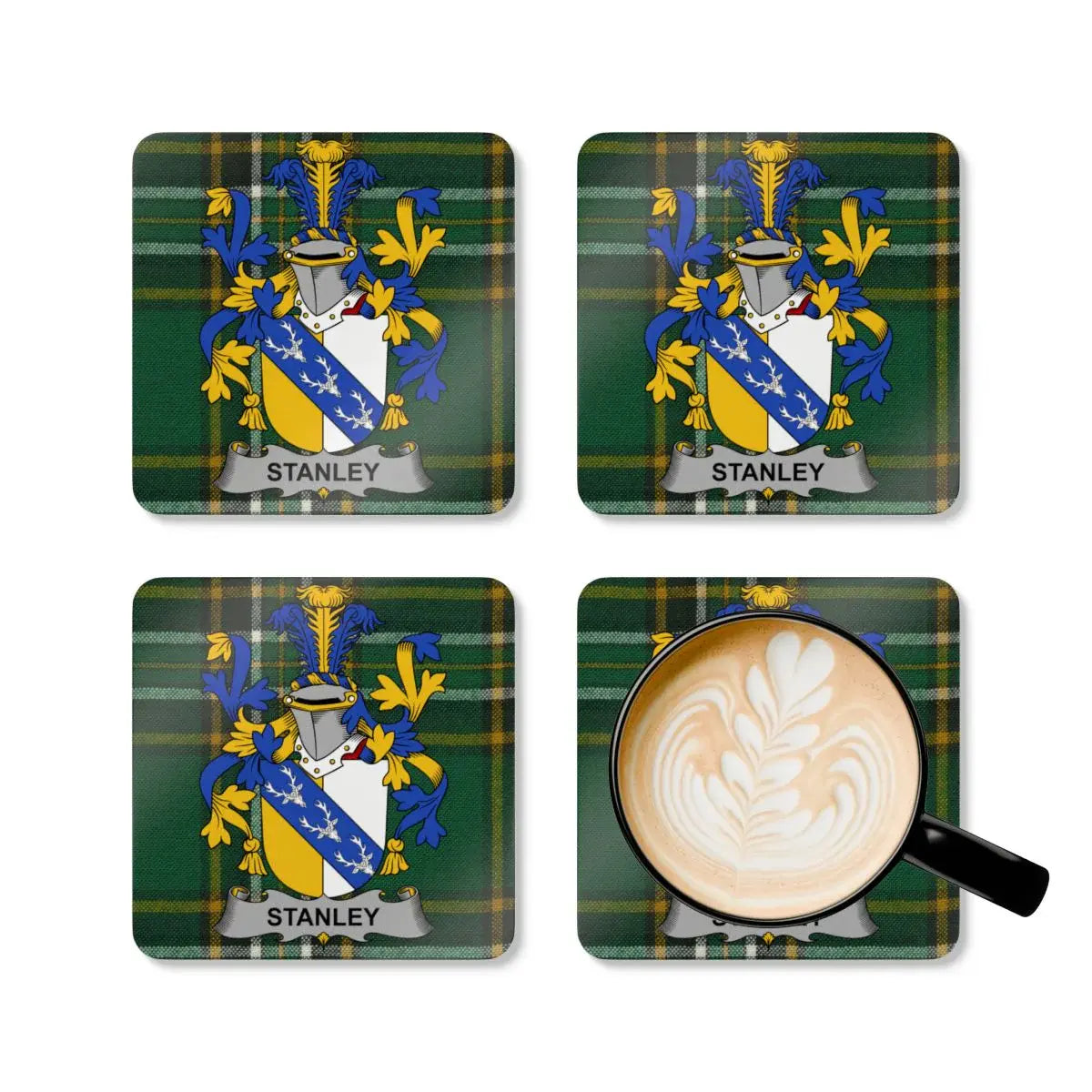 Stanley Family Crest Green And Blue Plaid Coasters product