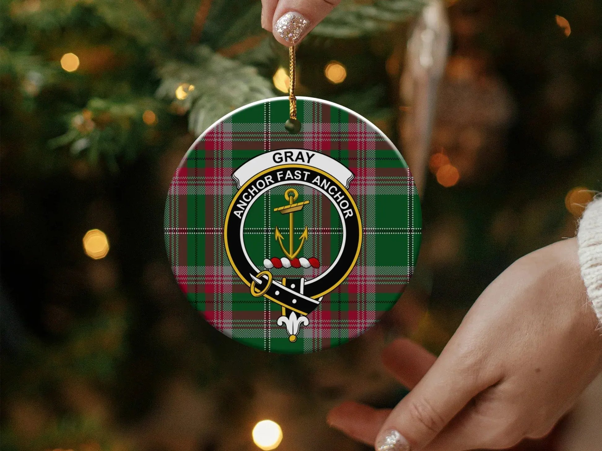 Gray Anchor Fast Anchor Plaid Pattern Ornament product