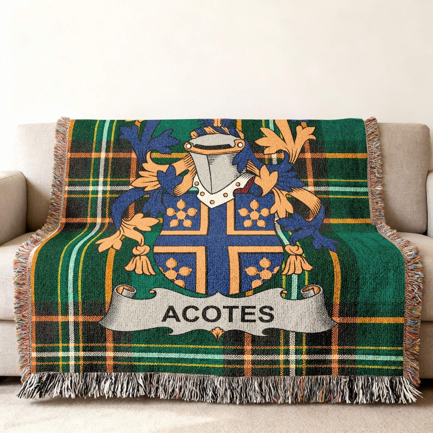 ACOTES Family Crest Tartan Plaid Throw Blanket product type
