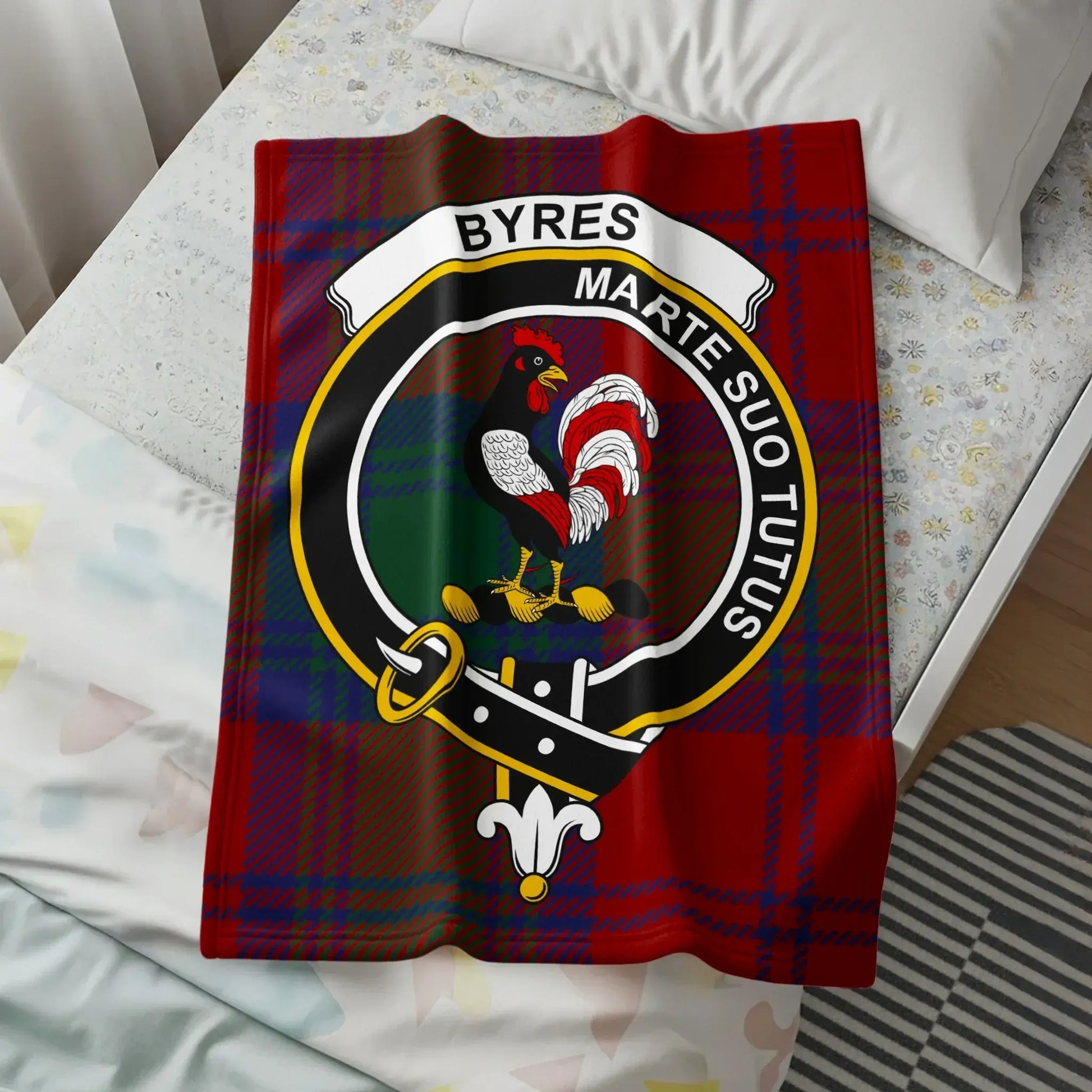 Clan Byres Rooster Crest Tartan Blanket product