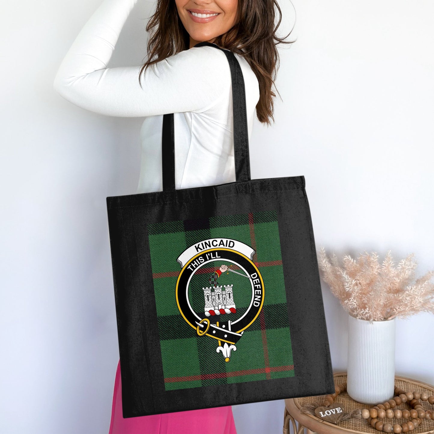 Kincaid Scottish Crest Tartan Background Tote Bag - Living Stone Gifts