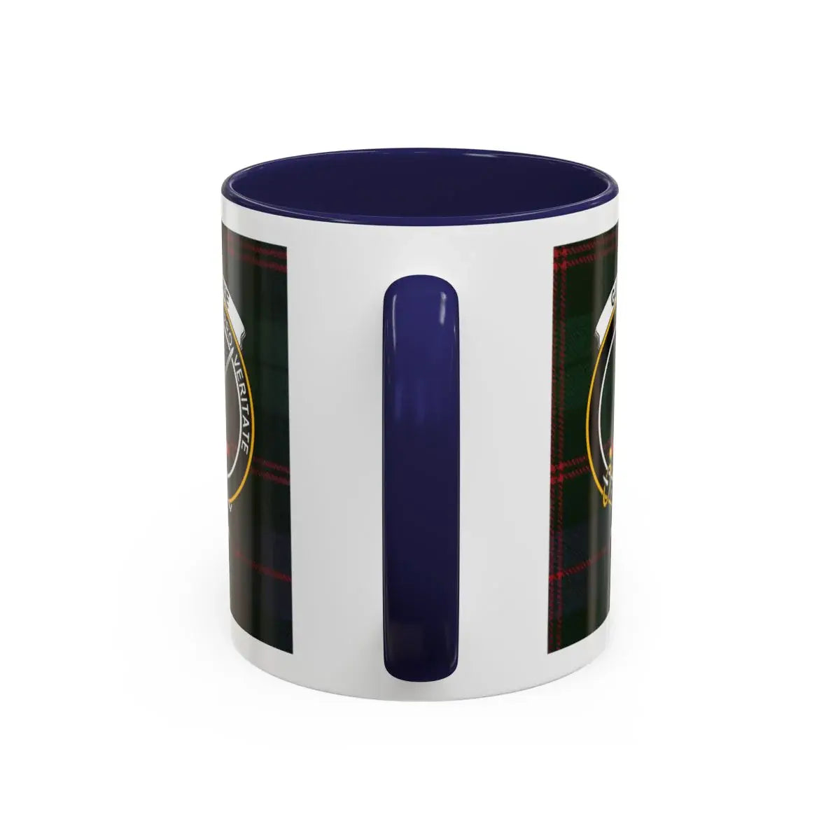 Guthrie clan crest mug — accent handle, tartan design