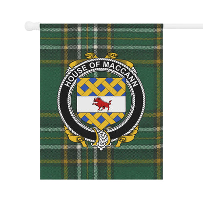 House of Maccann Crest on Green Tartan Flag Product