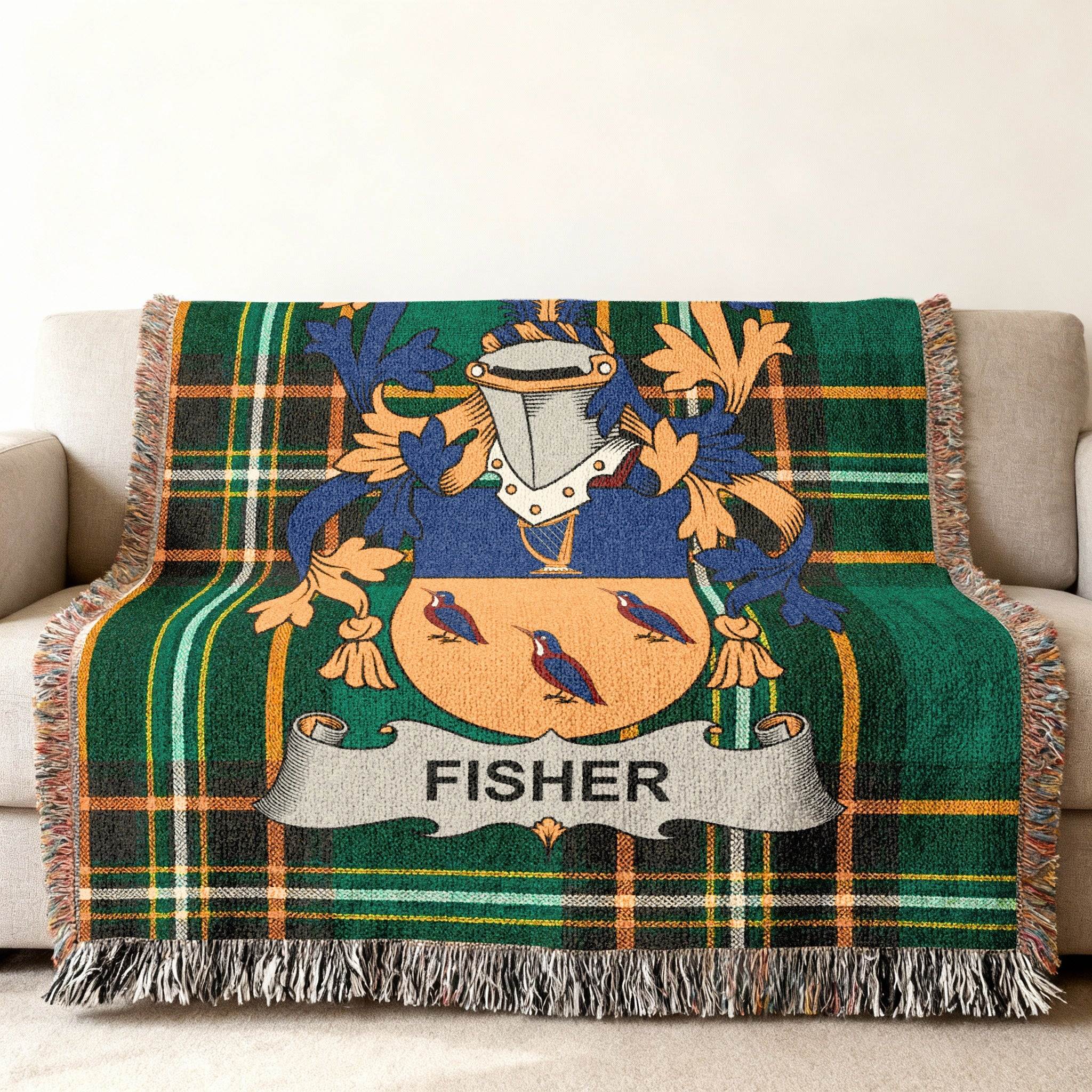 FISHER Clan Tartan Crest Family Heraldry Blanket product type