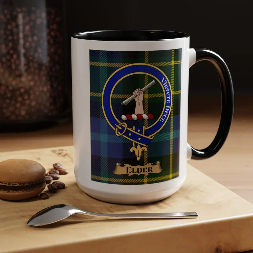 Close-up of the Elder clan crest printed on a ceramic mug
