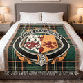 O'Quinlan Irish National Tartan woven blanket with family crest emblem