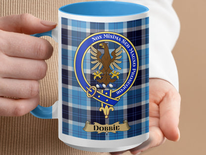 Clan Dobbie Scottish Tartan Crest Blue Plaid Mug - Living Stone Gifts