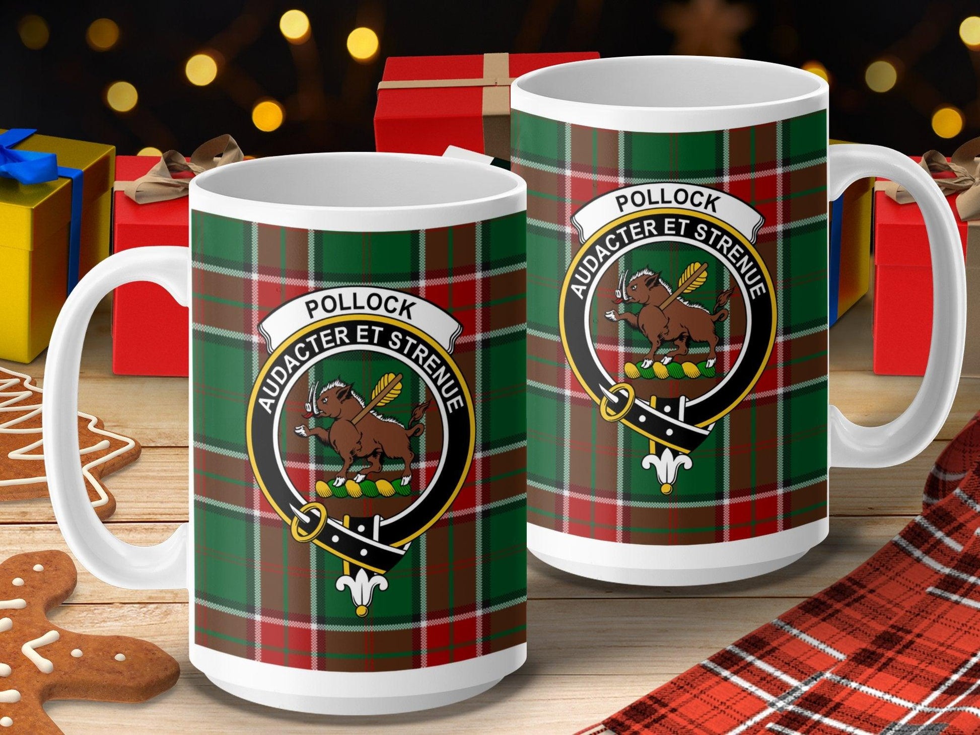 Pollock Scottish Clan Crest Tartan Design Mug - Living Stone Gifts