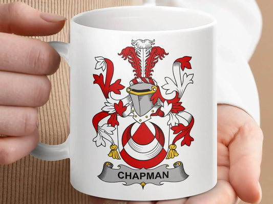 Chapman Surname Family Crest Heraldry Image Printed mug - Celtic Ancestry Gifts