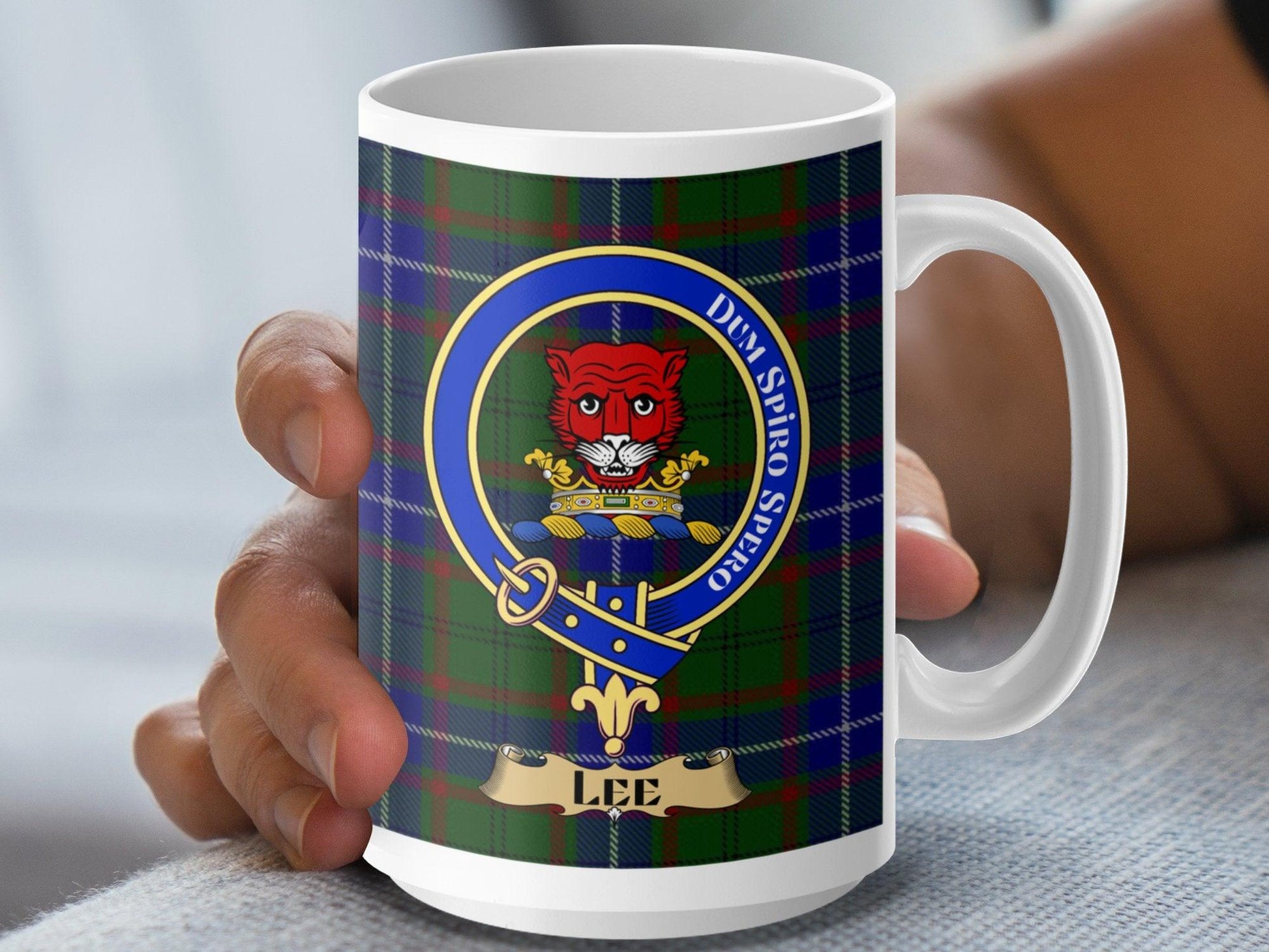 Bold Scottish Lee Clan Crest Tartan Plaid Design Mug - Living Stone Gifts