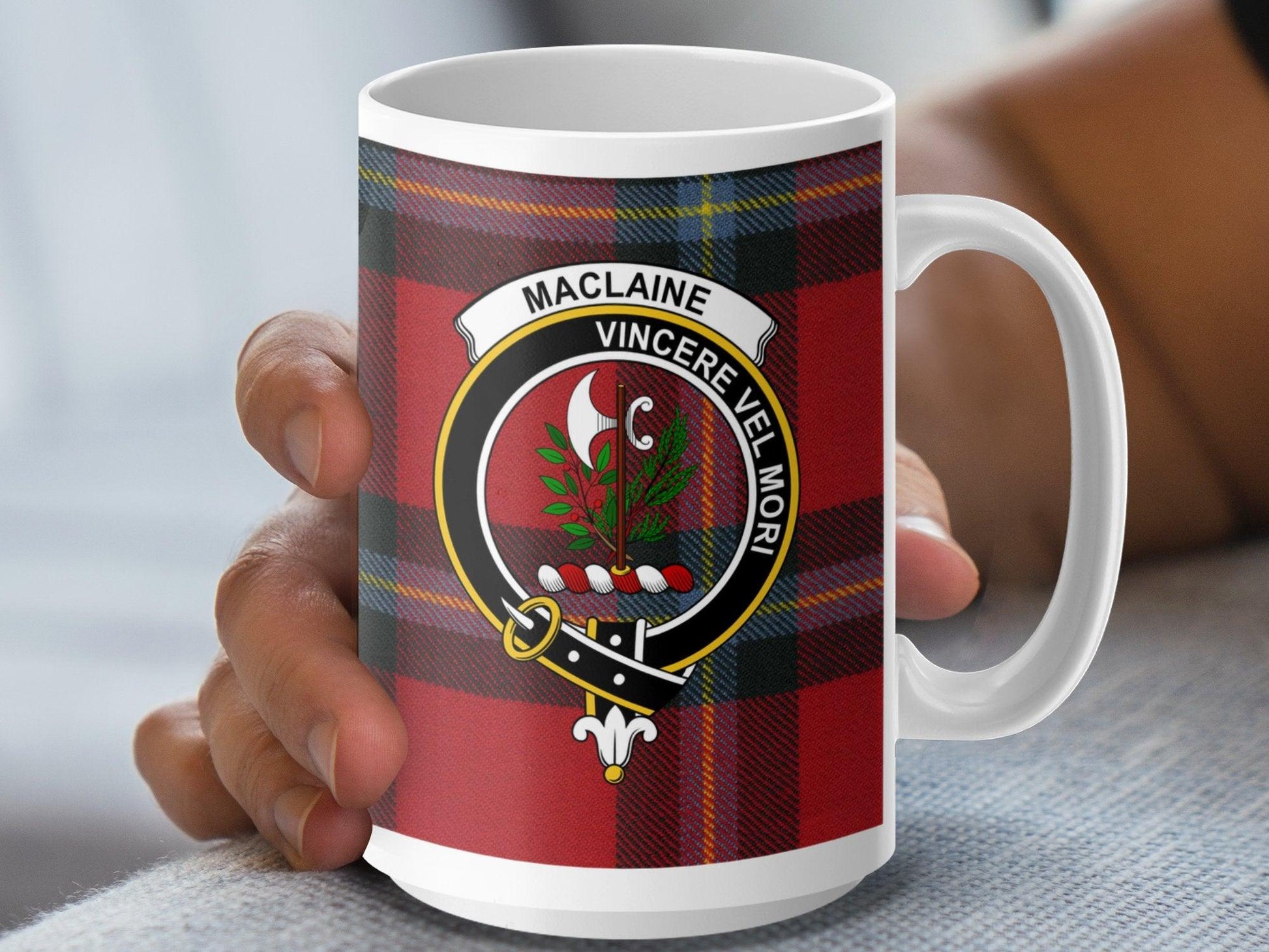 Traditional MacLaine Tartan Plaid Crest Emblem Mug - Living Stone Gifts