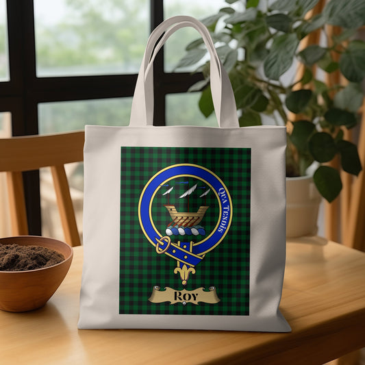 Traditional Scottish Clan Crest on Tartan Background Tote Bag - Living Stone Gifts