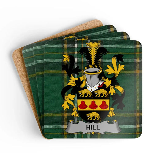 Hill Family Crest on Green Plaid Background Coaster product