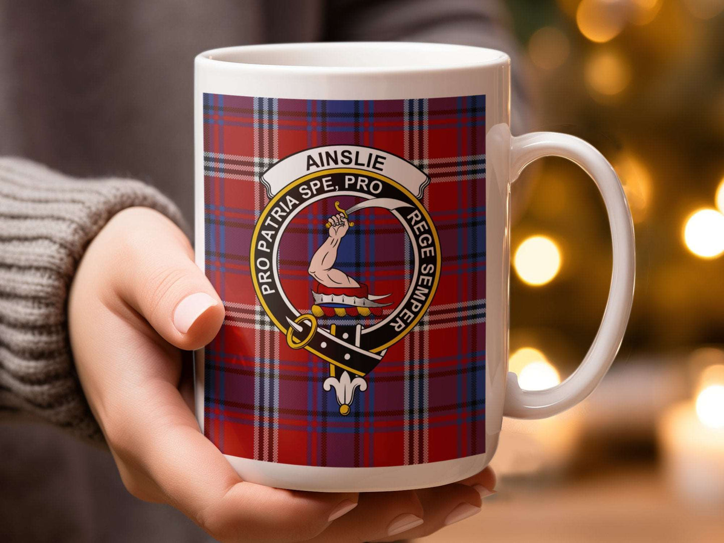 Ainslie Family Crest Plaid Design on Ceramic Mug - Living Stone Gifts