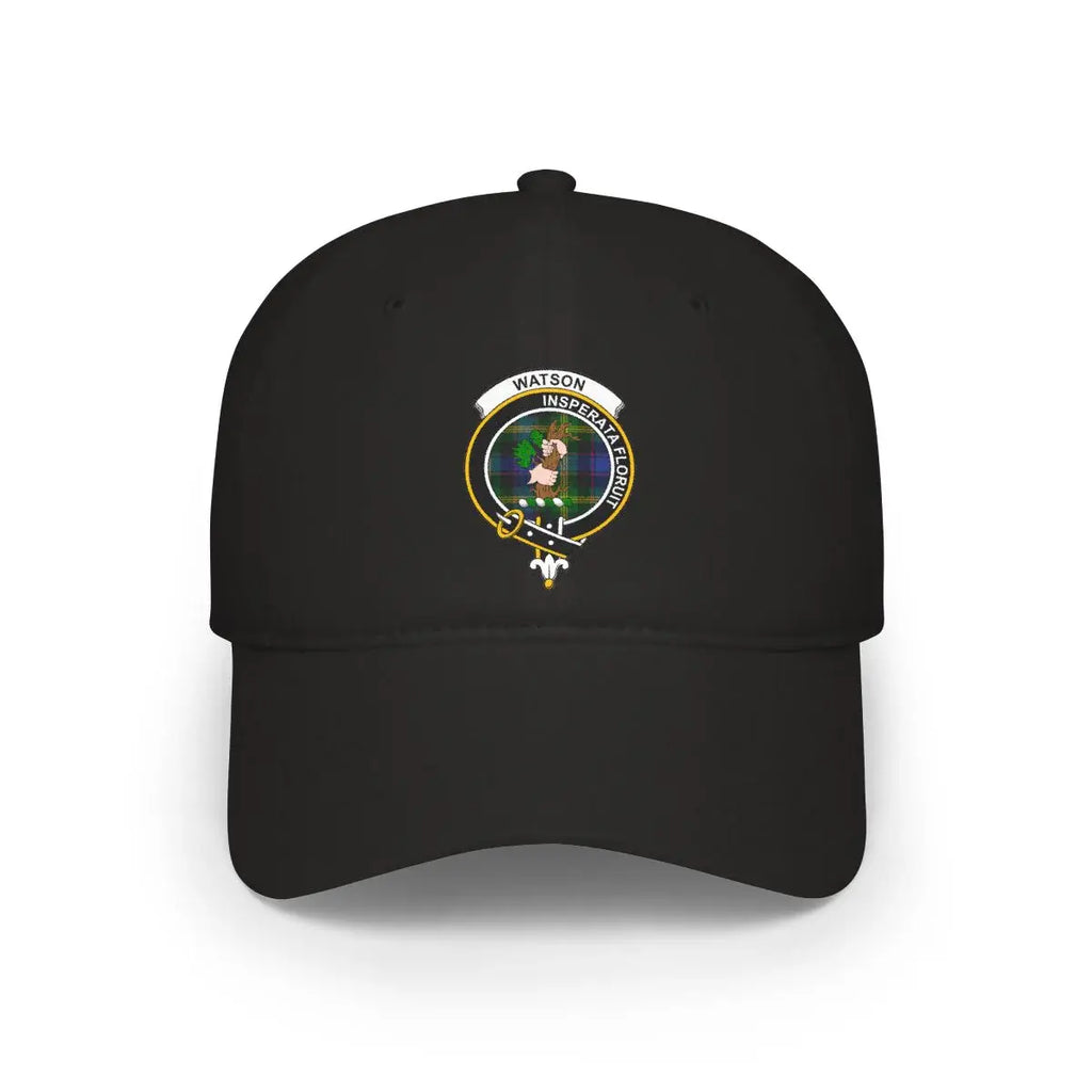 Watson clan crest cap in black — Insperata Floruit motto on the front panel