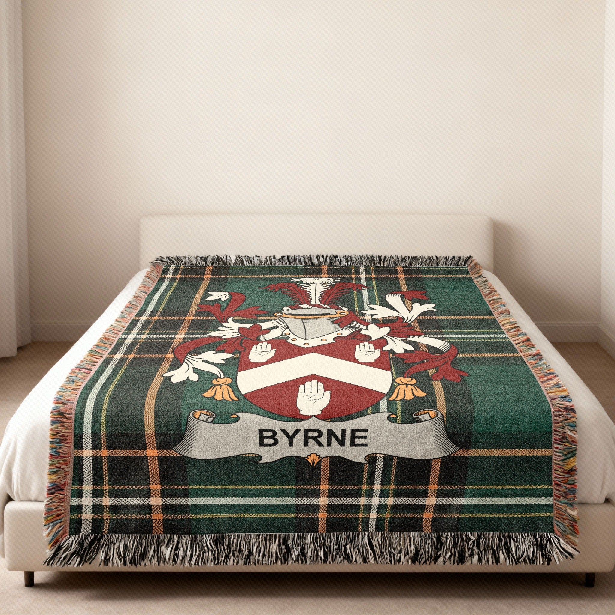Byrne family crest emblem blanket displayed as home decor