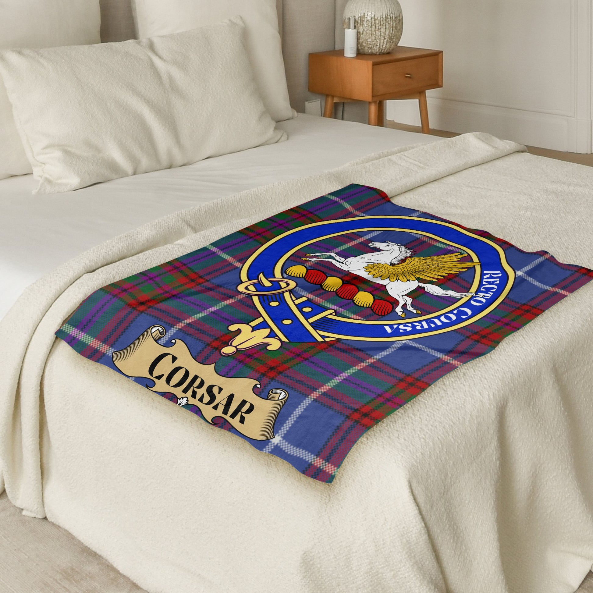 Scottish Clan Corsar Crest Tartan Throw Blanket - Living Stone Gifts