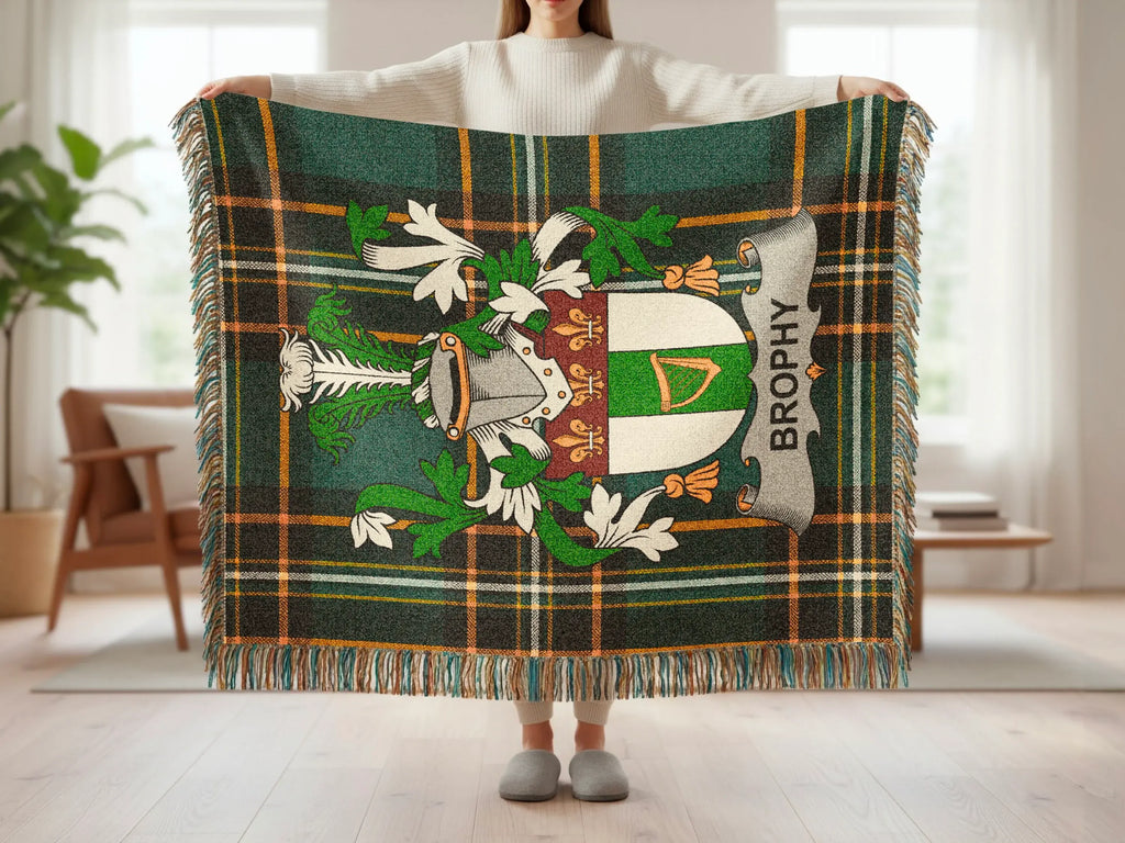 Brophy Family Crest Green Gold Plaid Blanket product type