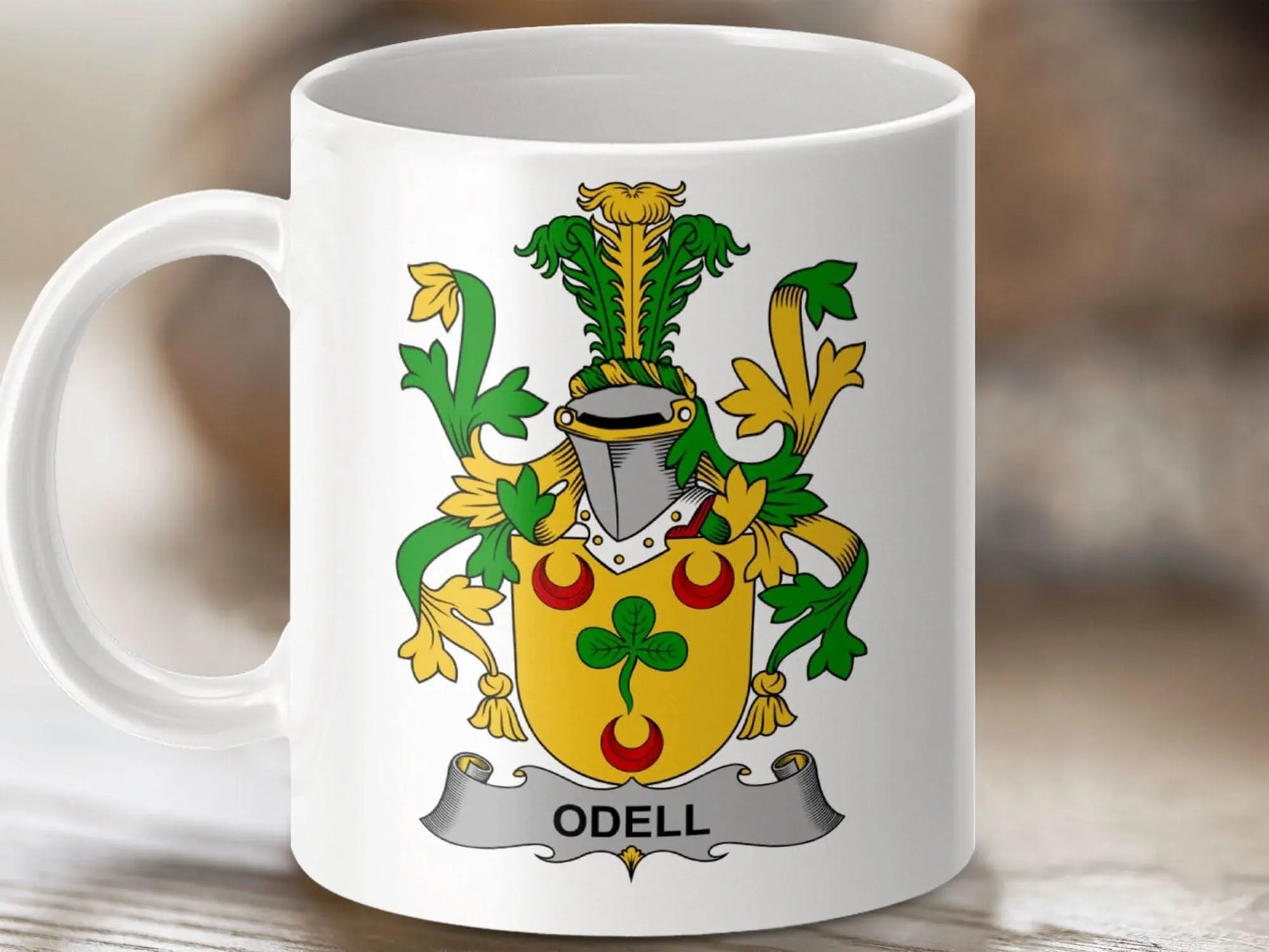 Odell Family Crest Shield Emblem Coat of Arms Mug - Celtic Ancestry Gifts