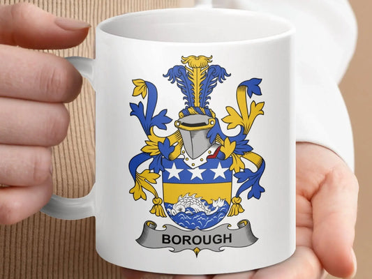 Borough Family Crest Coat of Arms Emblem Printed Mug - Celtic Ancestry Gifts