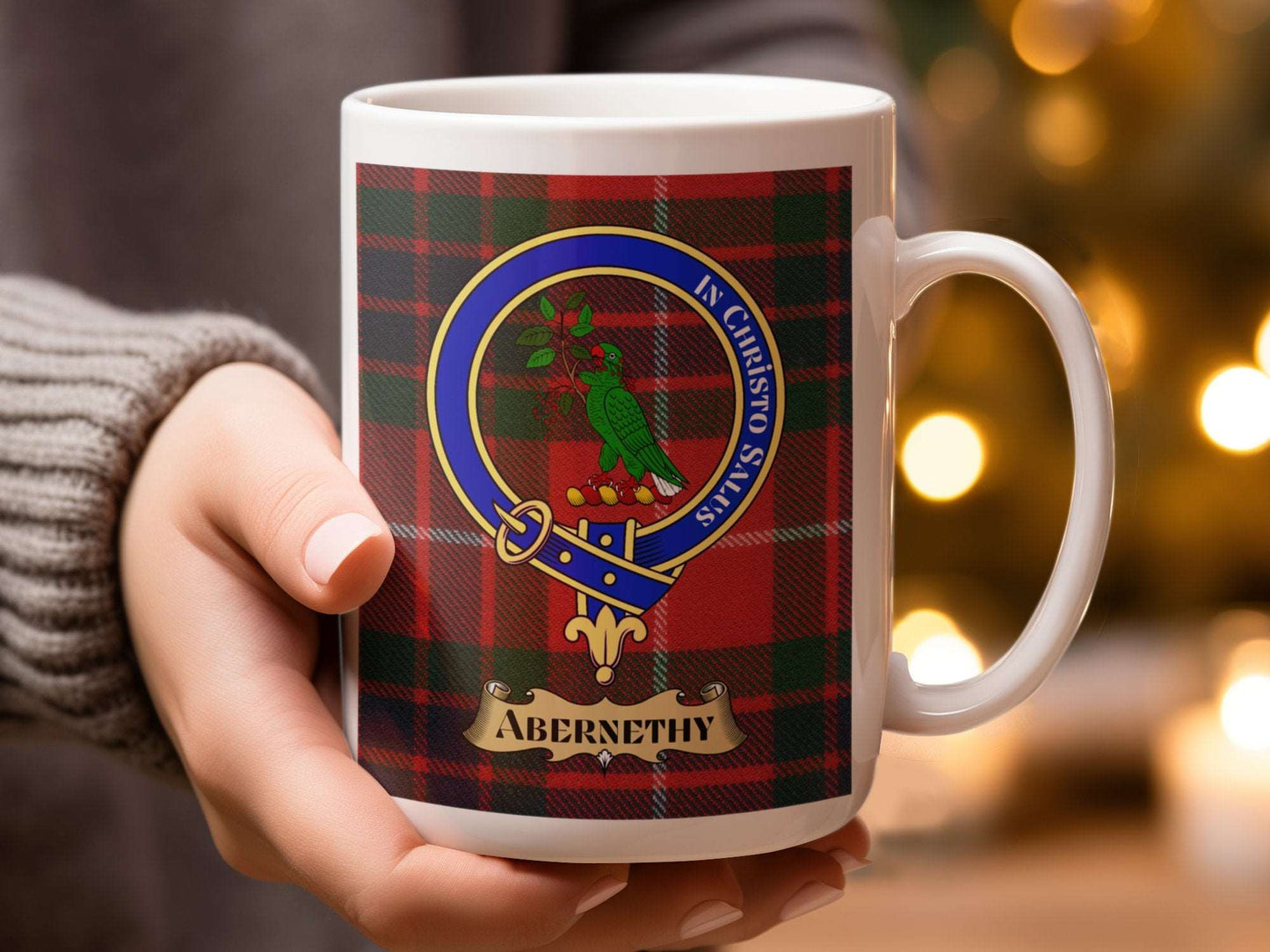 Abernethy Clan Badge Red Tartan Pattern Coffee Mug - Living Stone Gifts