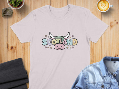 Cute Cartoon Scotland Highland Cow Flowers T-Shirt - Living Stone Gifts