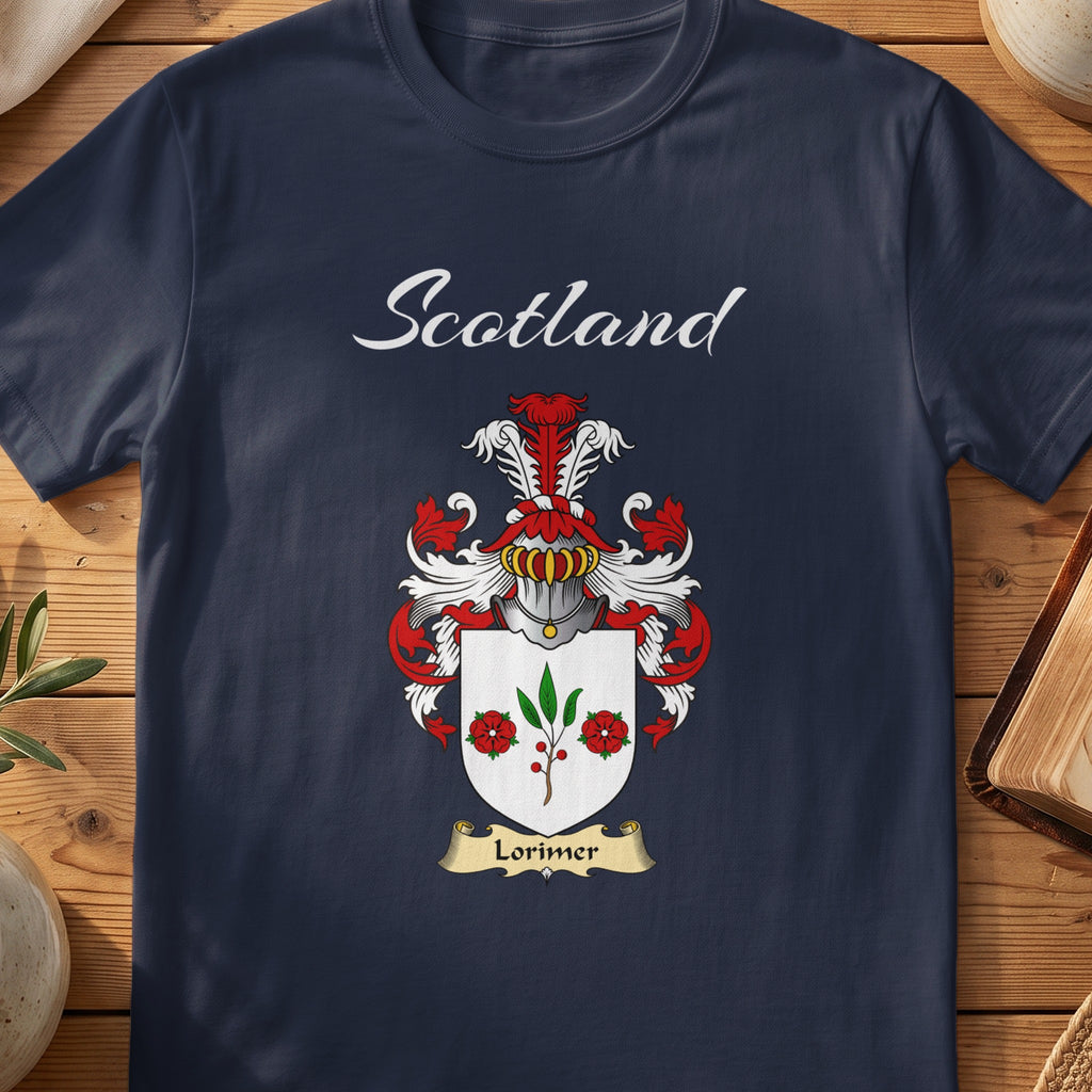 Lorimer Scottish family shield T-shirt in Navy