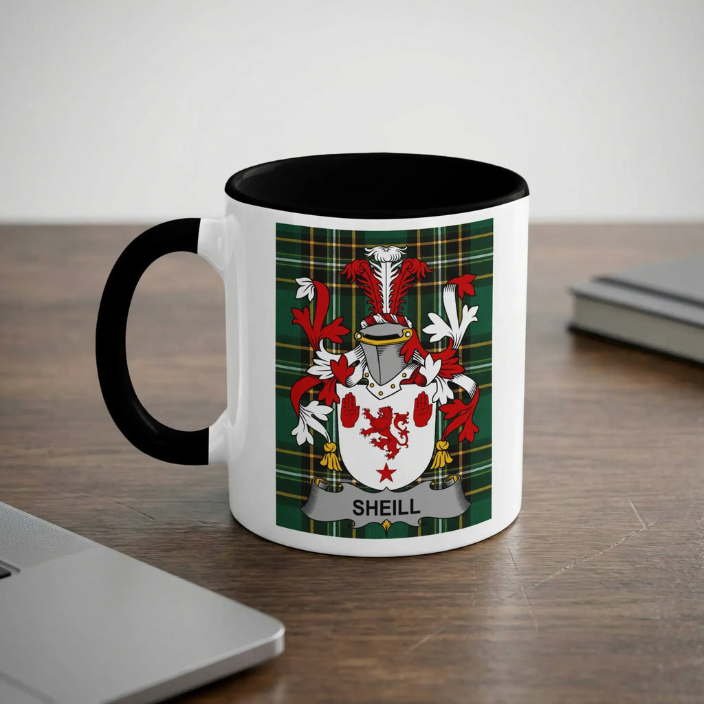 Sheill Irish heritage mug with black interior and family crest