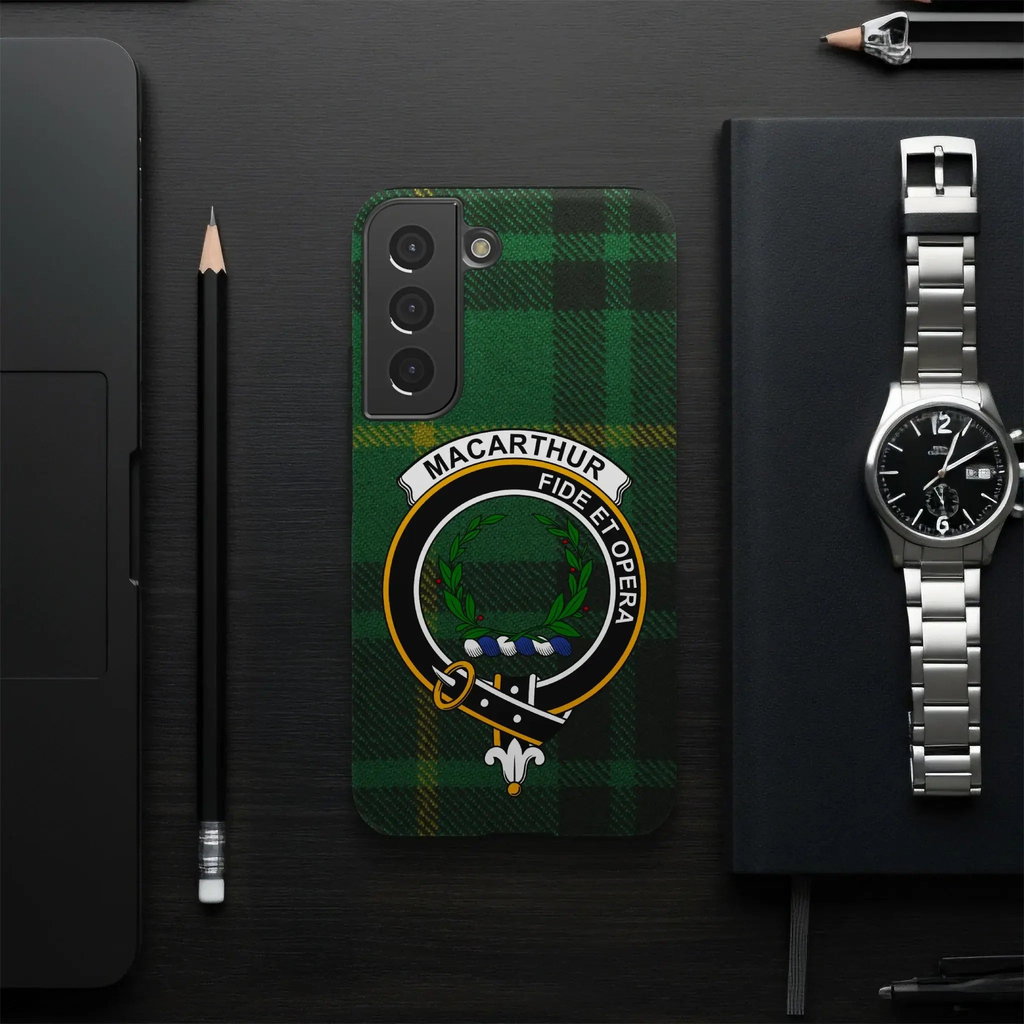 Green Tartan Macarthur Fide Et Opera Phone Case