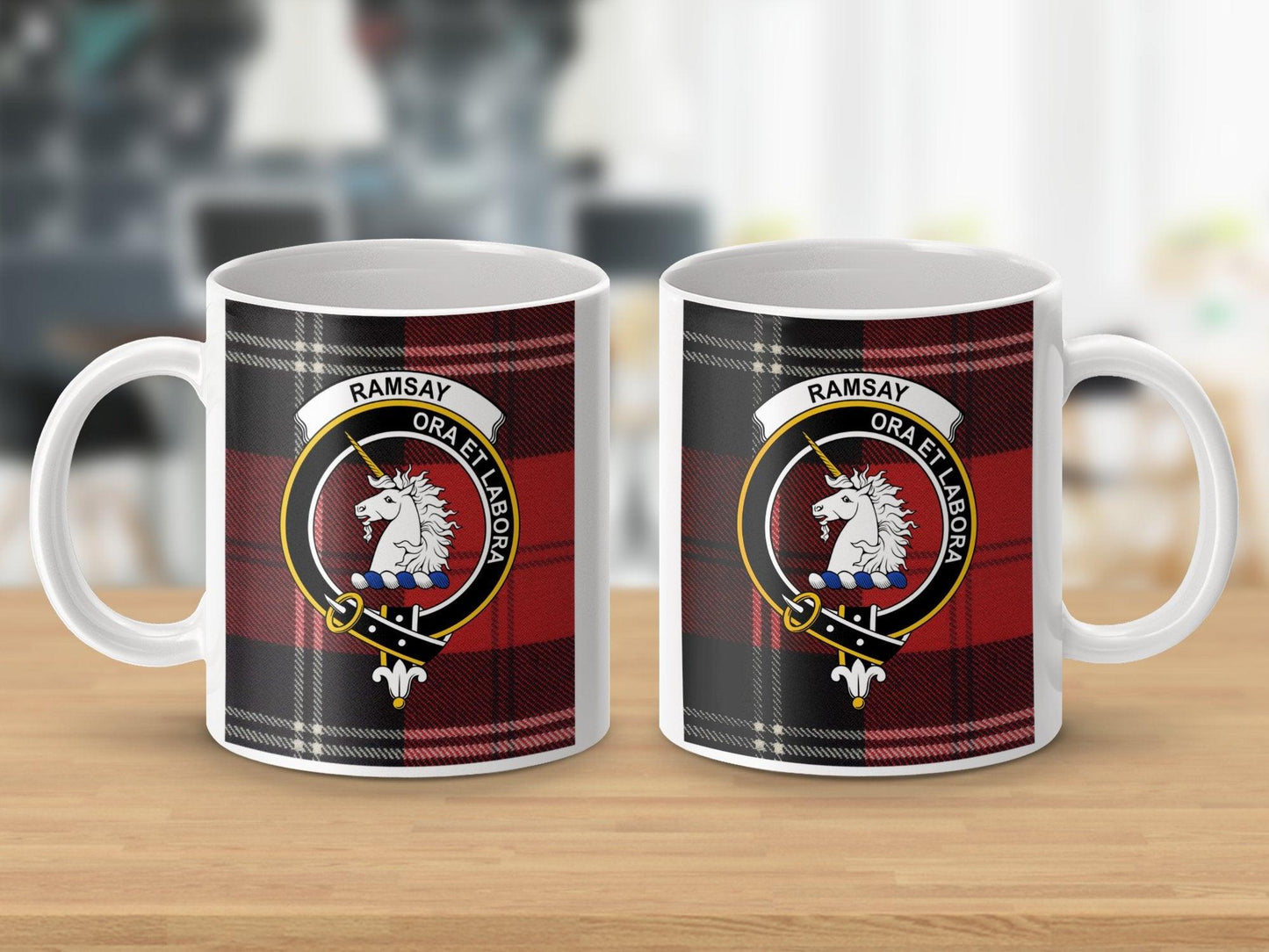 Scottish Clan Ramsay Crest Tartan Ora et Labora Mug - Living Stone Gifts