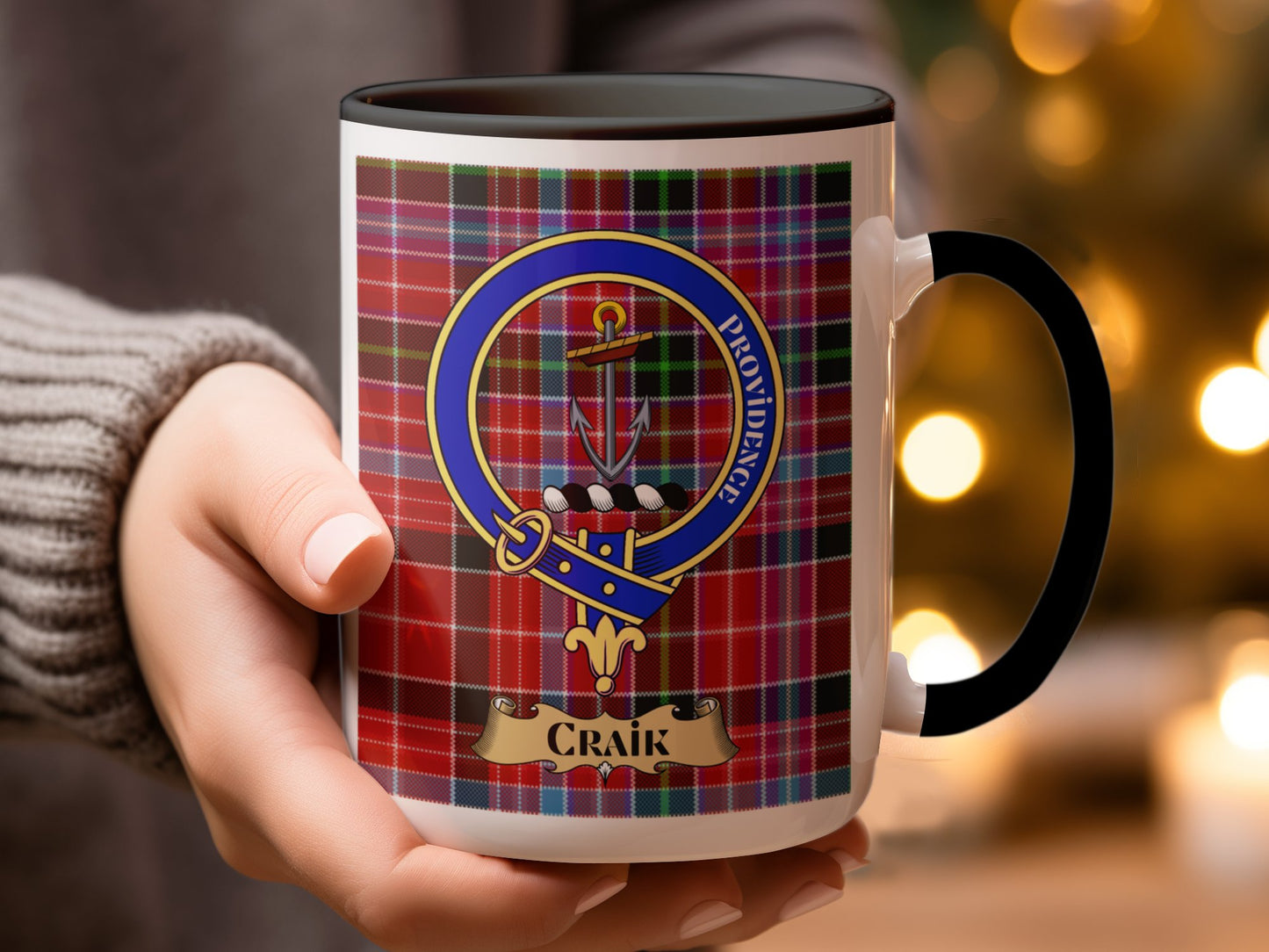 Craik Clan Crest Tartan Background Ceramic Mug - Living Stone Gifts