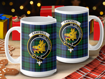 Clan Campbell Scottish Tartan Crest Emblem Mug - Living Stone Gifts