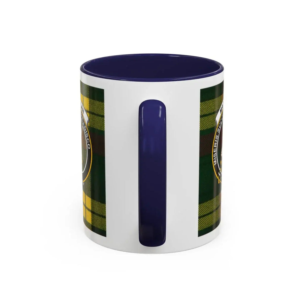 MacMillan tartan accent mug with navy interior — 15oz ceramic Scottish heritage drinkware