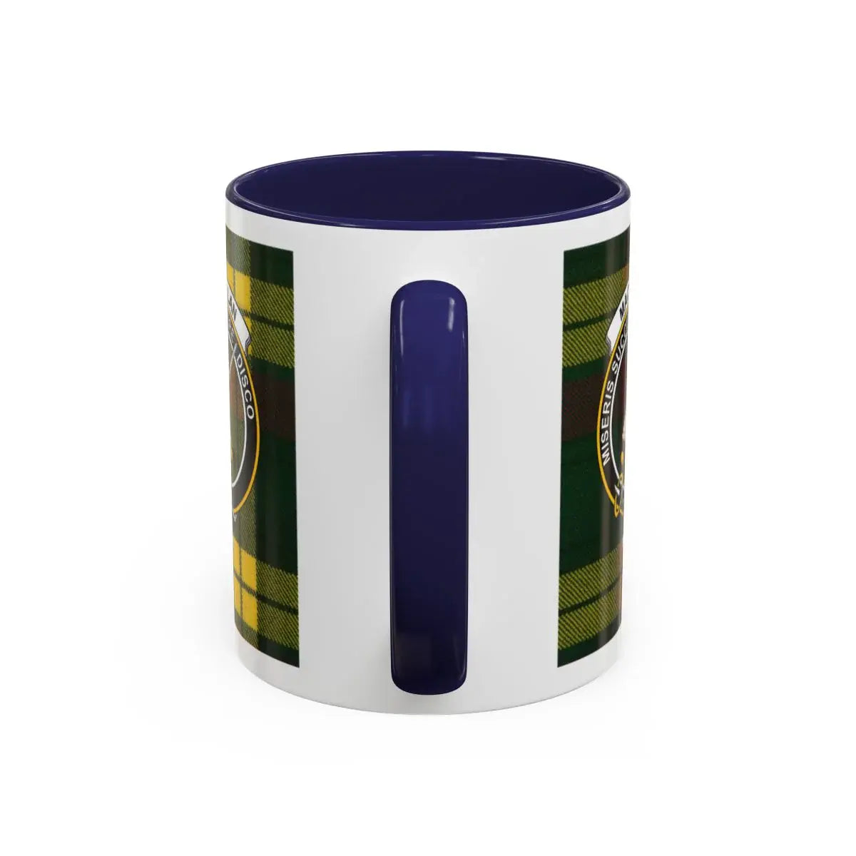 MacMillan tartan accent mug with navy interior — 15oz ceramic Scottish heritage drinkware