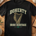 Doherty Irish Heritage black Gildan 64000 T-shirt with Celtic harp design