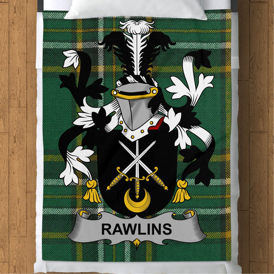 Rawlins Surname Irish Tartan Throw Blanket - Living Stone Gifts