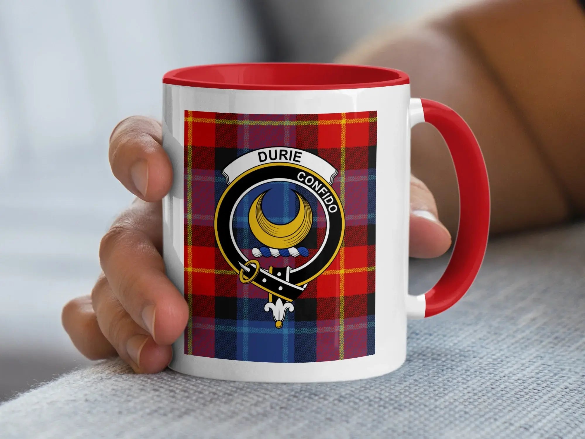 Durie Clan Tartan Mug with Crest Design
