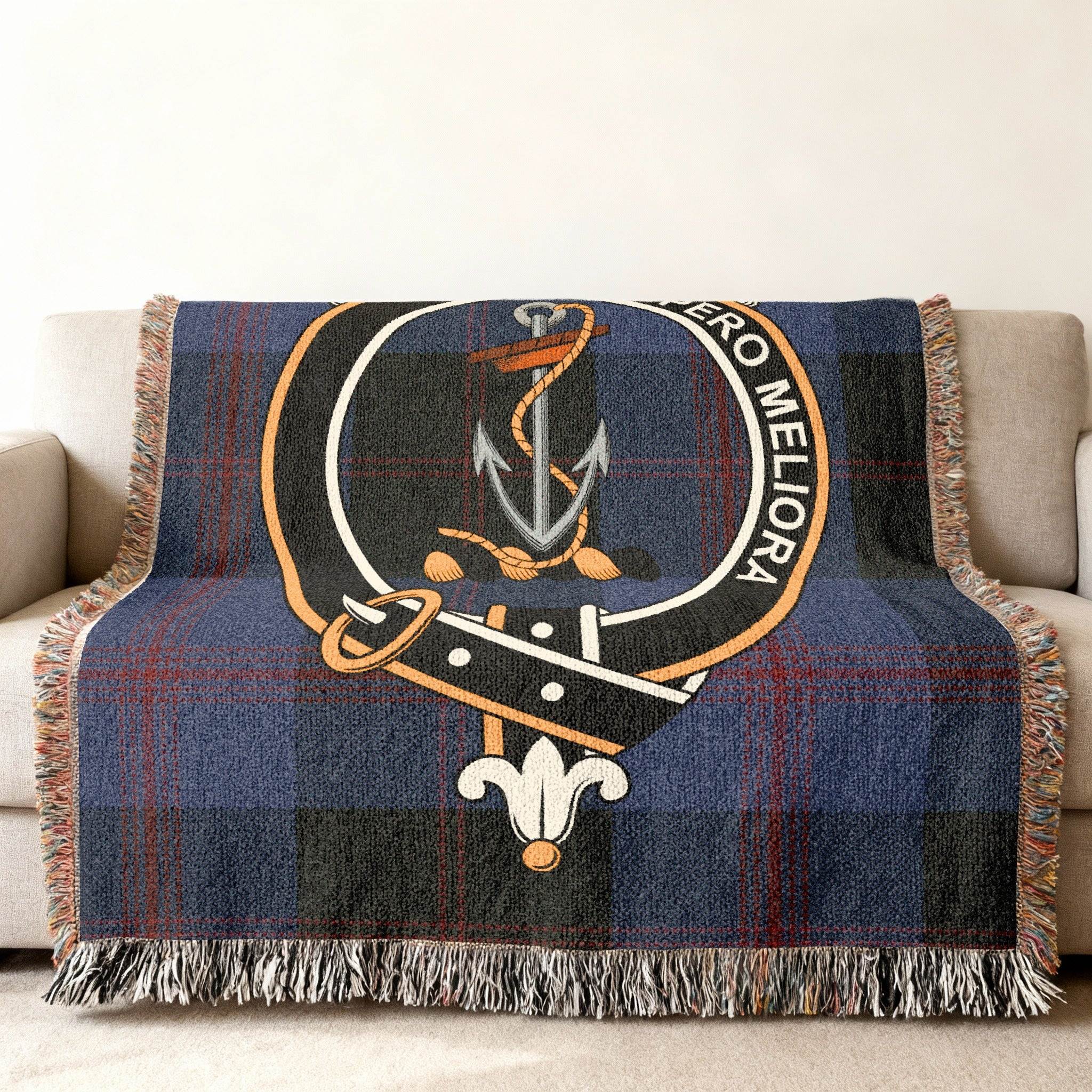 Anchor and Tartan Design Large Soft Throw Blanket