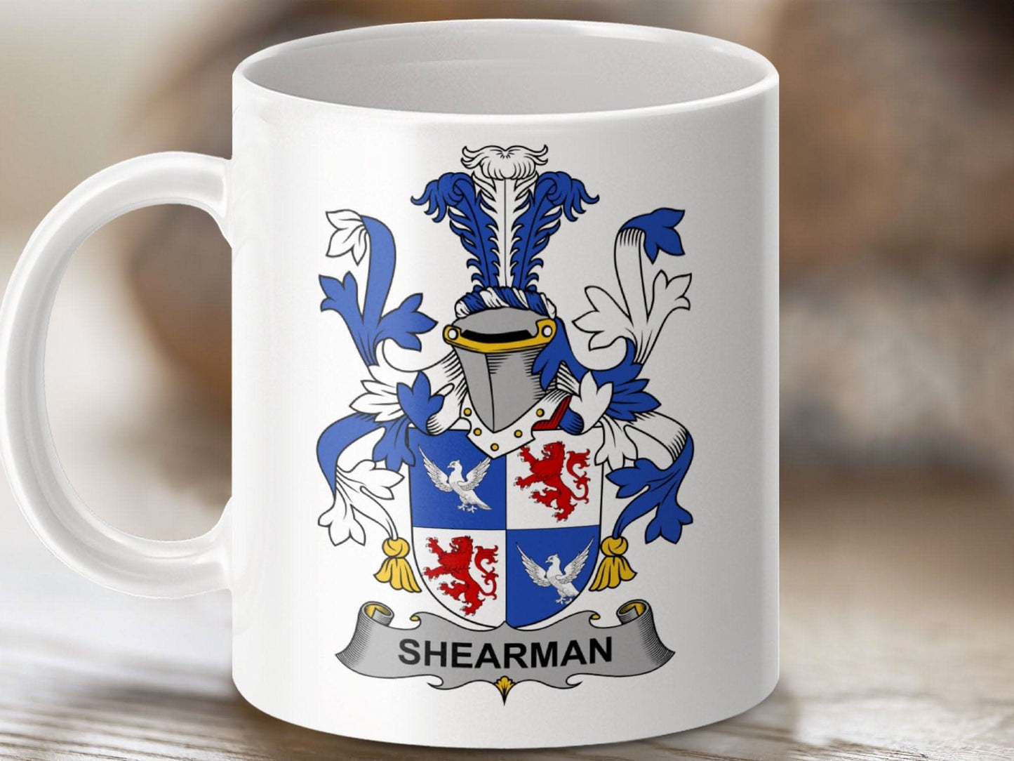 Shearman Family Crest Heraldic Emblem Mug - Celtic Ancestry Gifts
