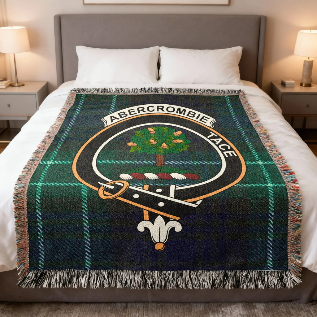 Clan Abercrombie tace crest plaid pattern woven blanket — 100% cotton
