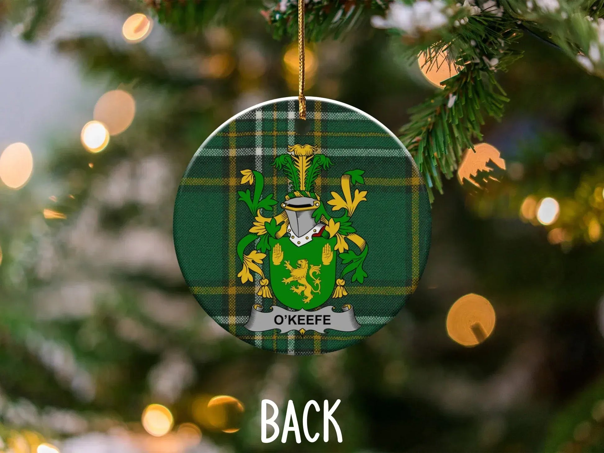 O'Keefe Family Crest Green Plaid Christmas Ornament product