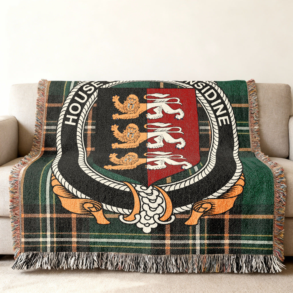 MacConsidine Irish National Tartan woven blanket displayed on a sofa