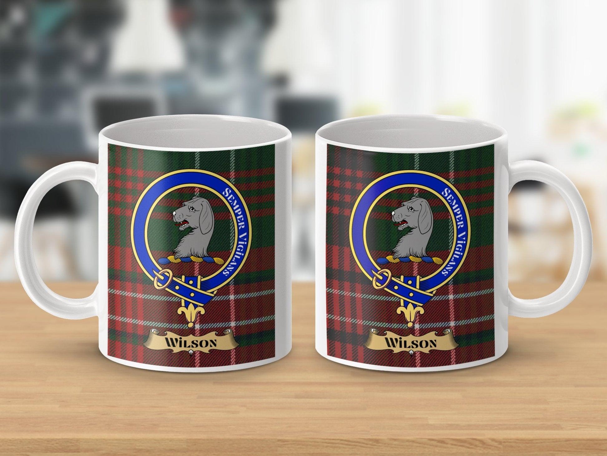 Wilson Scottish Clan Crest Tartan Design Ceramic Mug - Living Stone Gifts