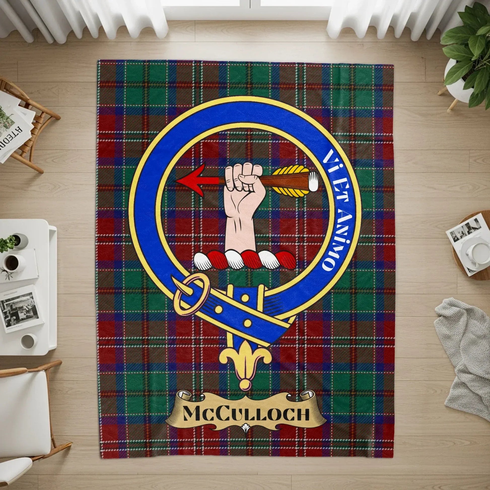 Ve Et Animo Emblem Tartan Pattern Rug product