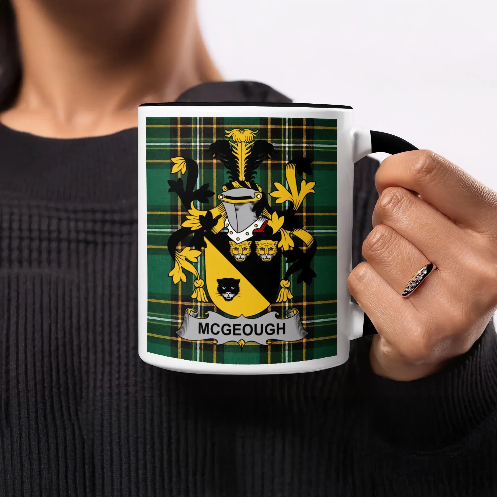 McGeough Irish heritage mug with black handle and interior