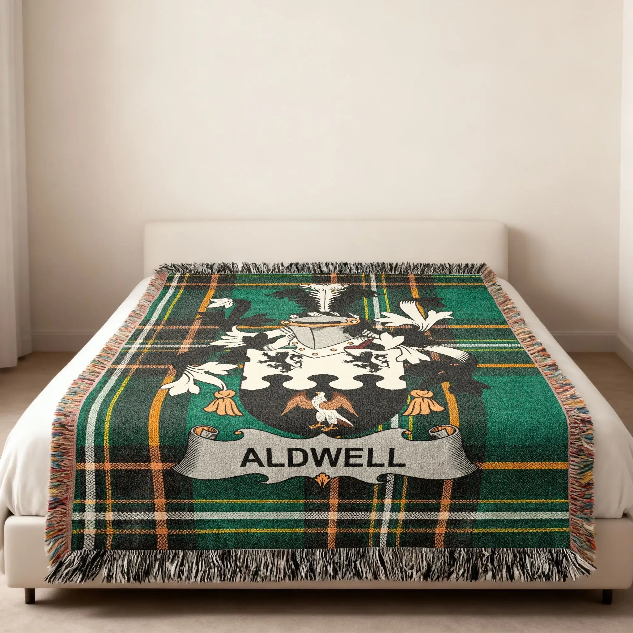 ALDWELL Family Crest Tartan Plaid Fringed Blanket product type