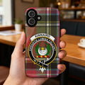 Clan Kinnaird tartan crest phone case — full 3D wrap print with Errantia Lumina Fallunt motto, glossy finish