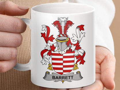 Barrett Surname Irish Family Crest Heraldry Design Mug - Celtic Ancestry Gifts